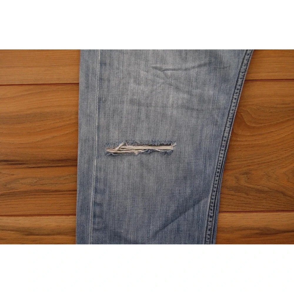 Levis 505 Jeans Mens 33x32 Light Blue Straight Leg Distressed Zip Fly 00505-0235